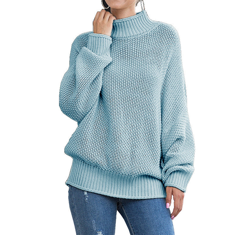 Damen Grobstrickpullover mit hohem Rollkragen und lässigem Schnitt