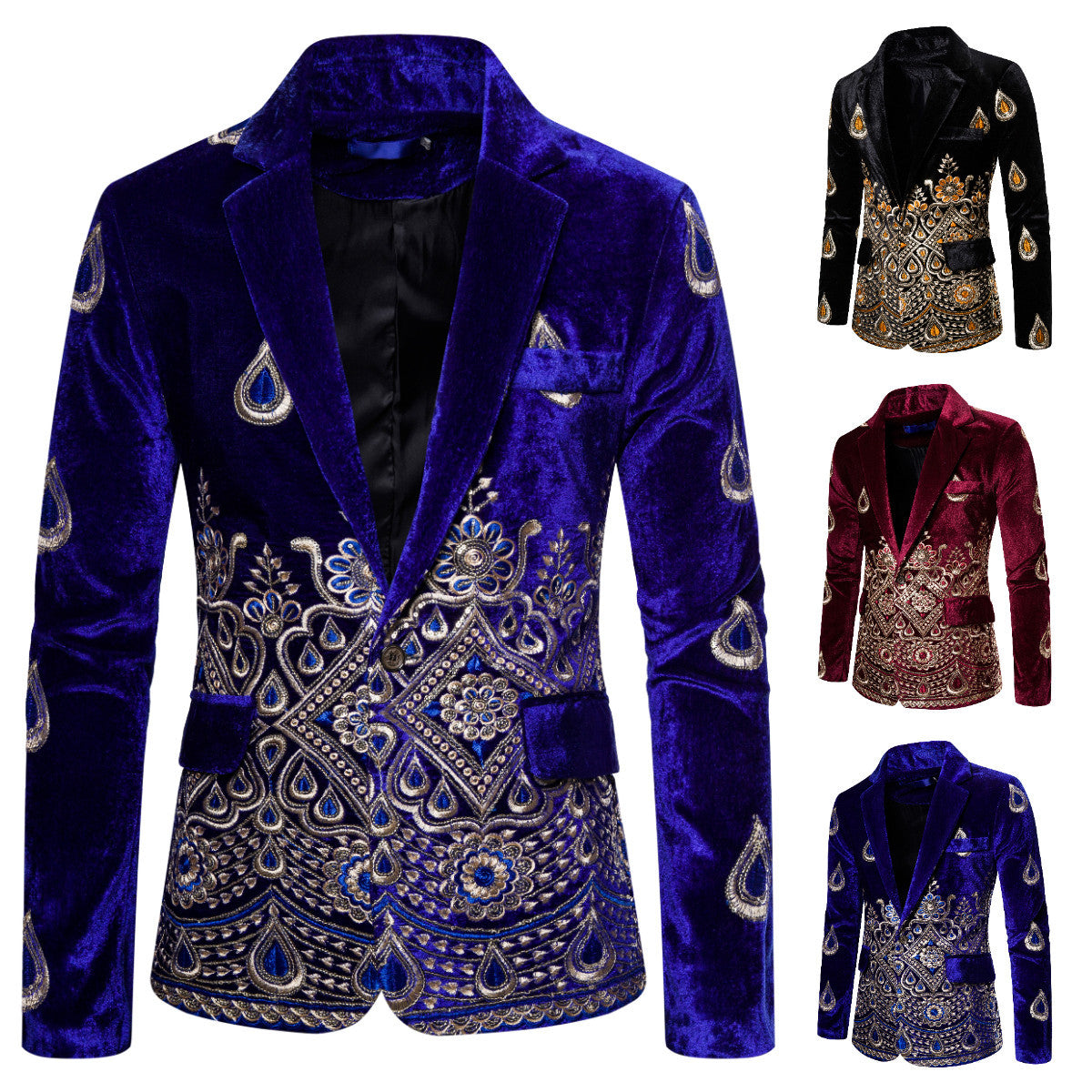 Herren eleganter Samtblazer mit kunstvollem Stickdesign