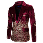 Herren eleganter Samtblazer mit kunstvollem Stickdesign