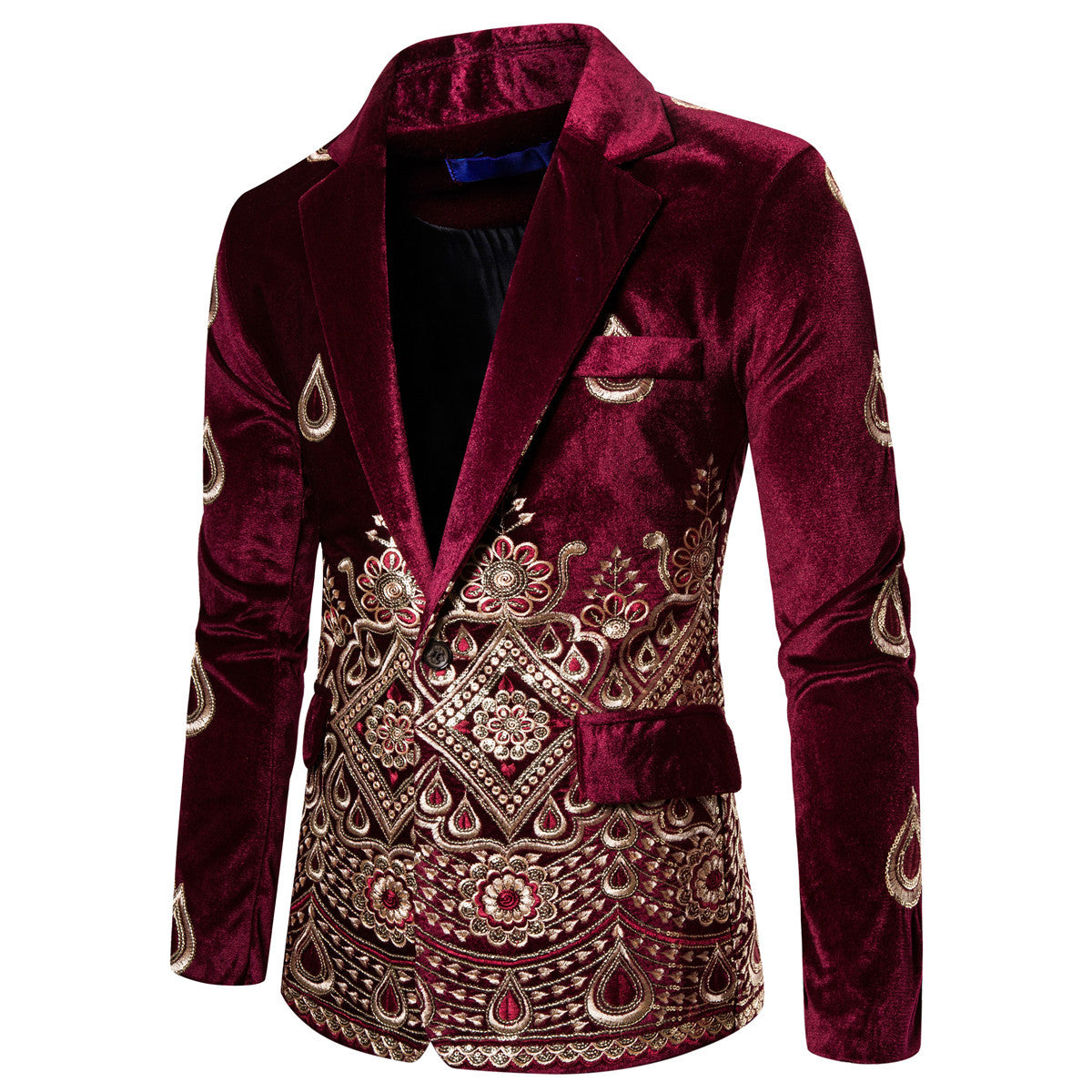 Herren eleganter Samtblazer mit kunstvollem Stickdesign