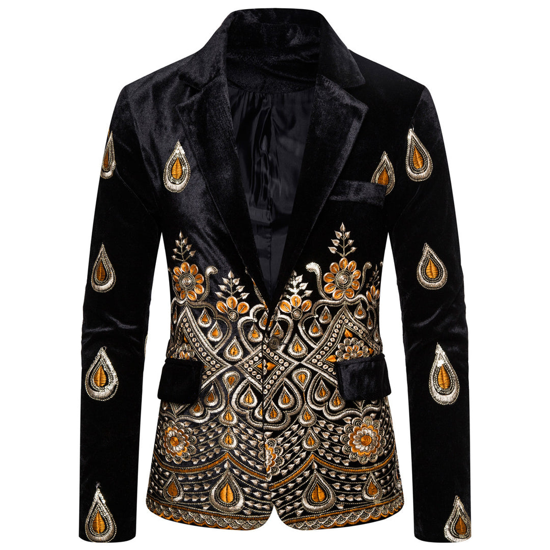 Herren eleganter Samtblazer mit kunstvollem Stickdesign R&B