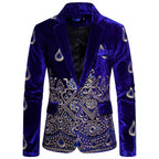 Herren eleganter Samtblazer mit kunstvollem Stickdesign