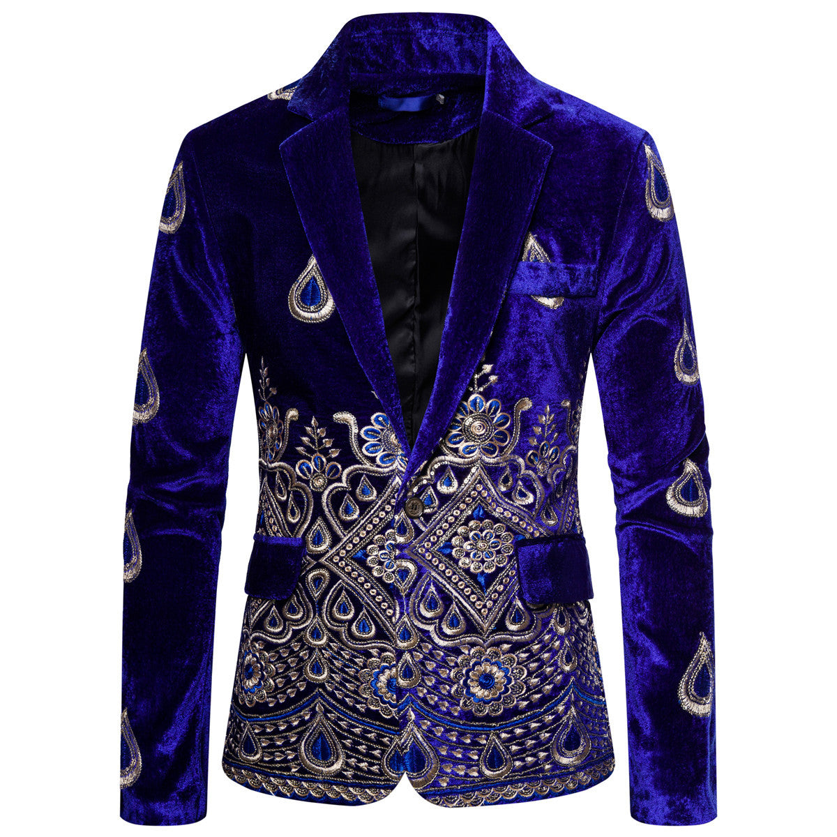 Herren eleganter Samtblazer mit kunstvollem Stickdesign