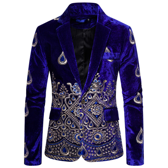 Herren eleganter Samtblazer mit kunstvollem Stickdesign R&B