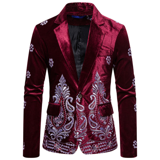 Herren edler Brokatblazer mit kunstvollem Stickdesign und luxuriösem Innenfutter R&B