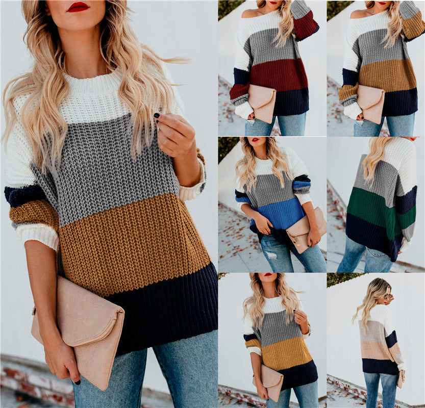 Damen Strickpullover im modernen Blockdesign R&B