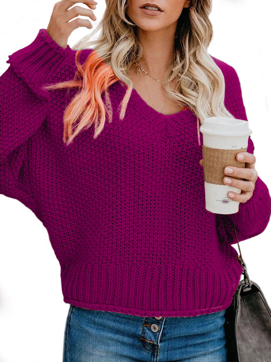 Damen Grobstrickpullover mit V-Ausschnitt und lässiger Passform R&B