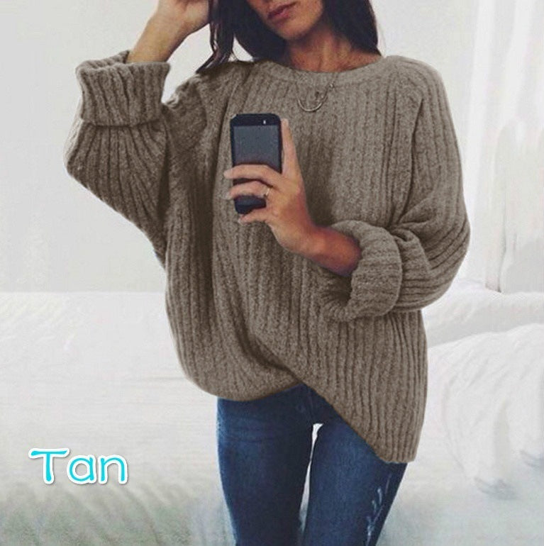 Damen Grobstrickpullover mit lässigem Schnitt und voluminösen Ärmeln
