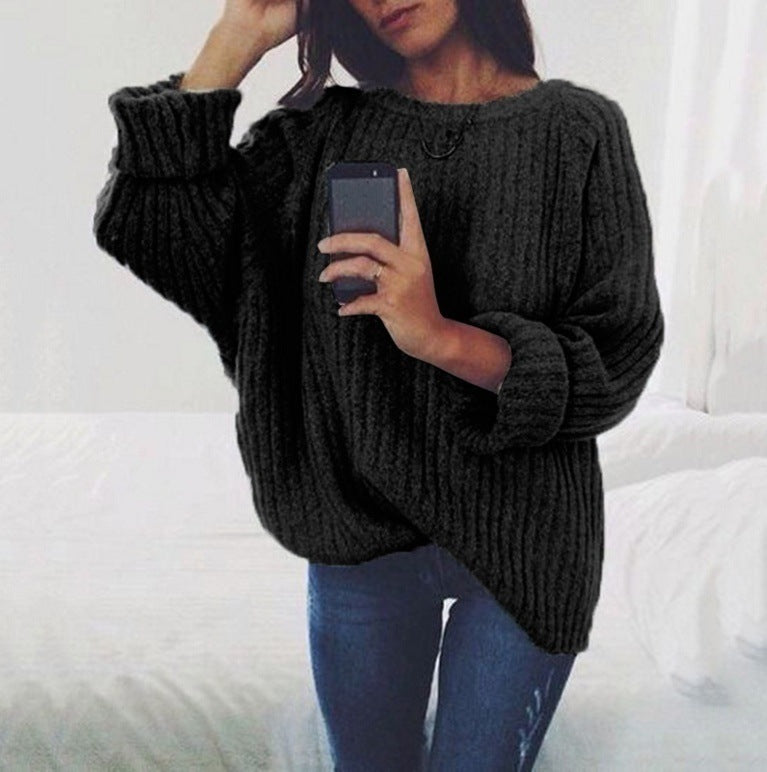 Damen Grobstrickpullover mit lässigem Schnitt und voluminösen Ärmeln R&B