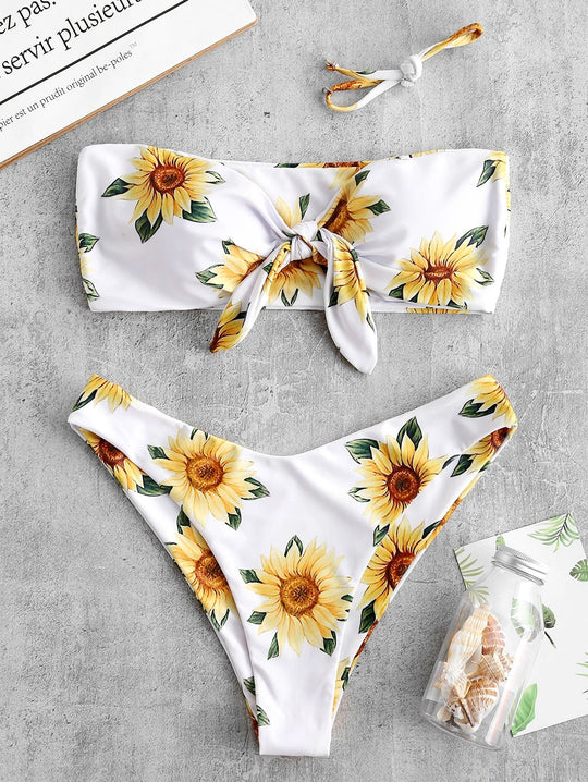Damen Bandeau-Bikini mit floralem Design und praktischen Knoten R&B