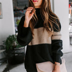 Damen Strickpullover mit farbenfrohem Blockdesign und hohem Kragen R&B