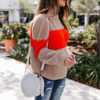 Damen Strickpullover mit farbenfrohem Blockdesign und hohem Kragen R&B