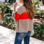 Damen Strickpullover mit farbenfrohem Blockdesign und hohem Kragen R&B