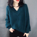 Damen Strickpullover mit V-Ausschnitt und voluminösen Ärmeln R&B