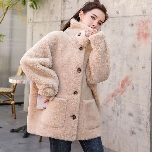 Damen kuscheliger Fleece Mantel mit hohen Kragen und Taschen R&B