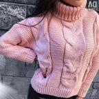 Damen Strickpullover mit Rollkragen und Zopfdesign R&B