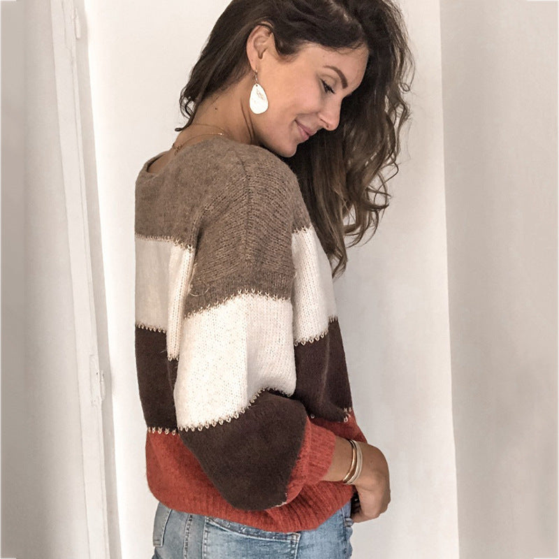 Damen Strickpullover mit modernen Farbblockelementen und lässigem Schnitt R&B