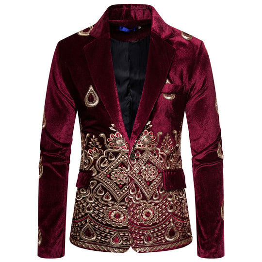 Herren eleganter Samtblazer mit kunstvollem Stickdesign R&B