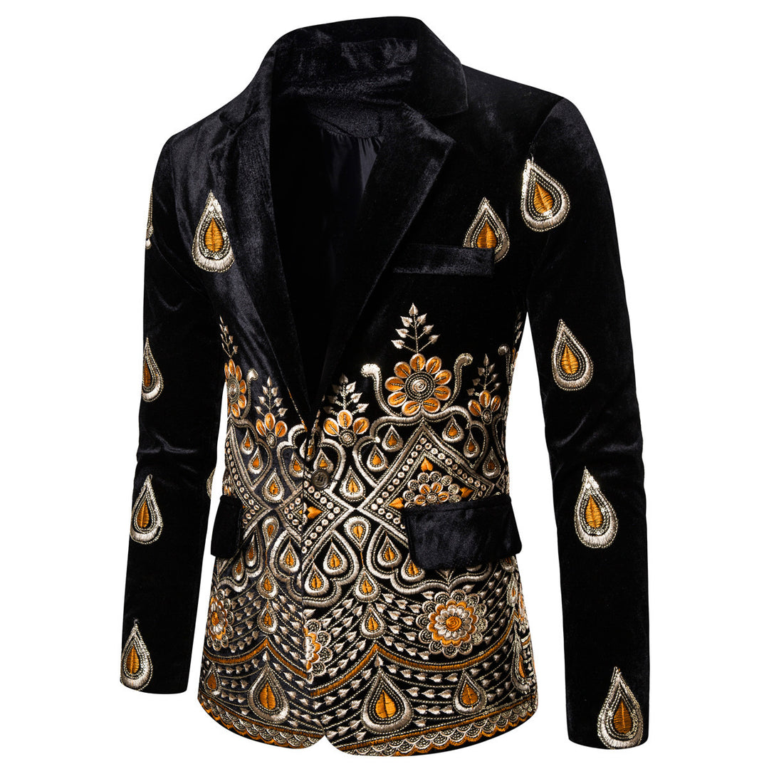 Herren eleganter Samtblazer mit kunstvollem Stickdesign R&B