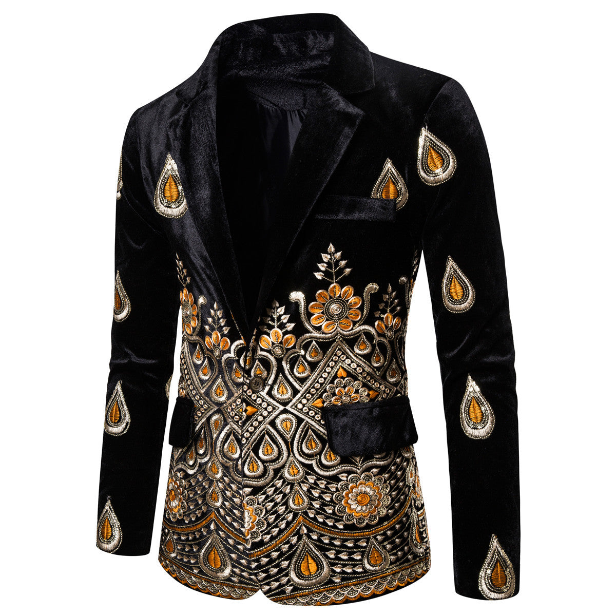 Herren eleganter Samtblazer mit kunstvollem Stickdesign