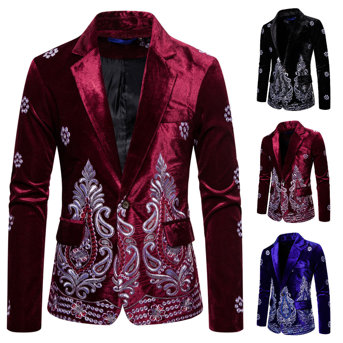 Herren edler Brokatblazer mit kunstvollem Stickdesign und luxuriösem Innenfutter