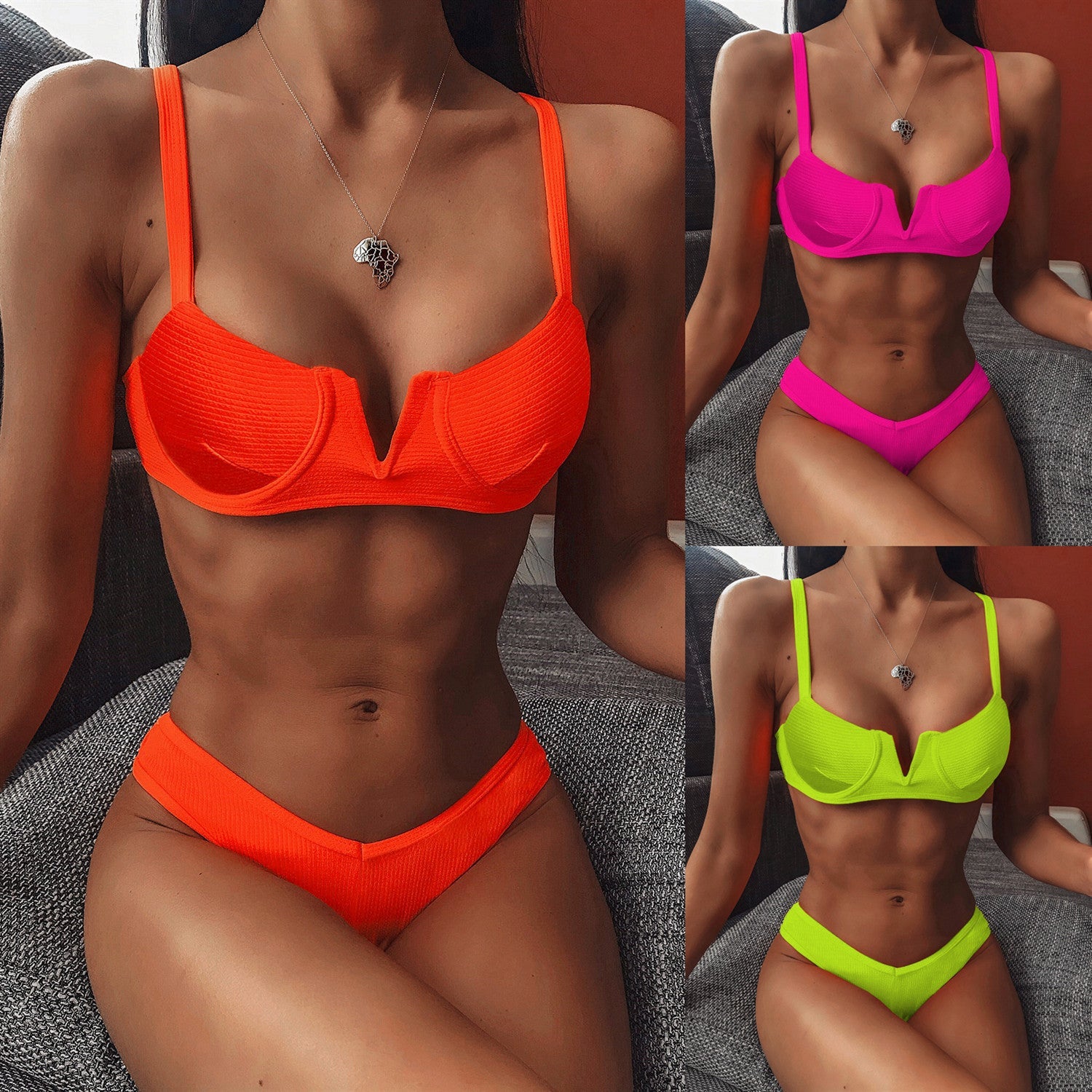 Damen Bikini mit elegantem Rippdesign und verstellbaren Trägern