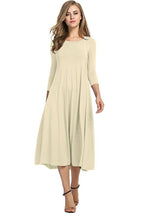 R&B | Quadrat-Ausschnitt 3/4-Lange Uni-Farbe Midi-Kleid