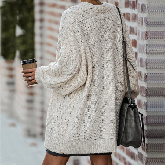 Damen Grobstrickcardigan mit elegantem Zopfmuster und lässigem Schnitt R&B