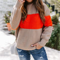 Damen Strickpullover mit farbenfrohem Blockdesign und hohem Kragen R&B