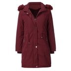 Damen warme Parka-Jacke mit abnehmbarer Kapuze und kuscheligem Kunstfell