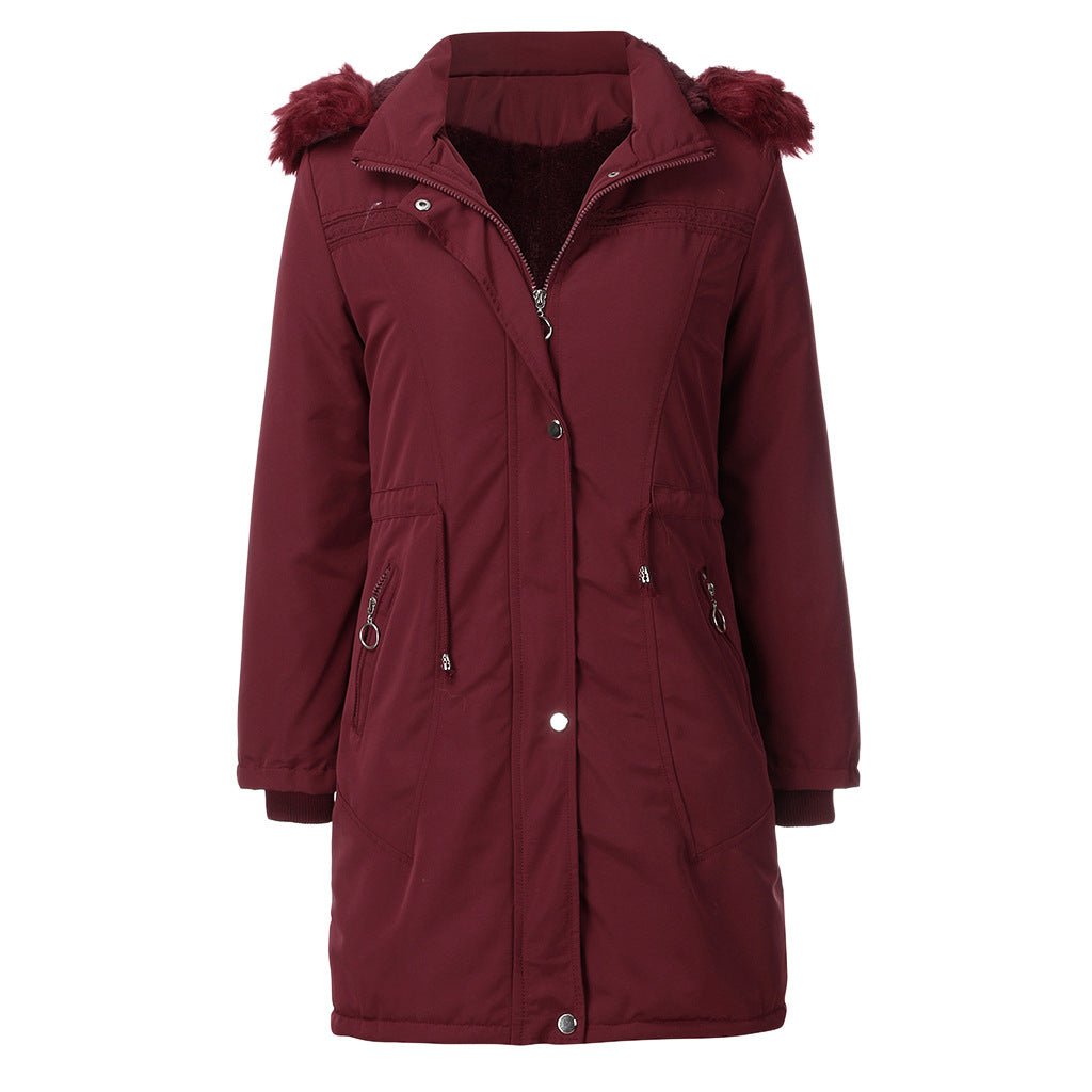 Damen warme Parka-Jacke mit abnehmbarer Kapuze und kuscheligem Kunstfell