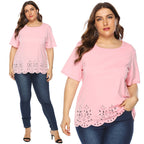 Damen modisches T-Shirt mit filigranem Lochmuster R&B