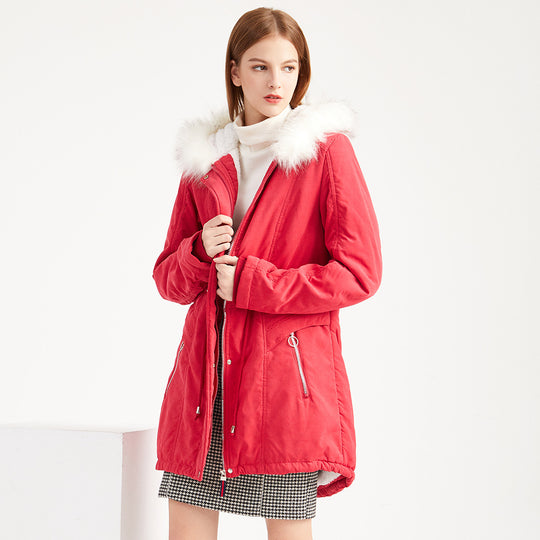 Damen modischer Winterparka mit abnehmbarem Kunstfellkragen und verstellbarem Taillenzug R&B
