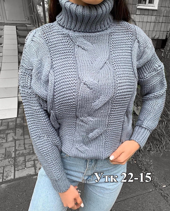 Damen Strickpullover mit Rollkragen und Zopfdesign R&B
