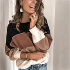 Damen Strickpullover mit modernen Farbblockelementen und lässigem Schnitt R&B