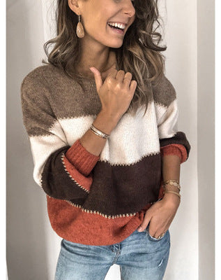 Damen Strickpullover mit modernen Farbblockelementen und lässigem Schnitt R&B