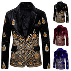 Herren eleganter Samtblazer mit kunstvollem Stickdesign