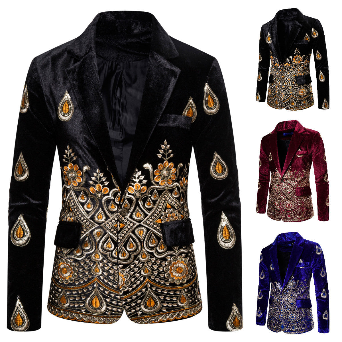 Herren eleganter Samtblazer mit kunstvollem Stickdesign