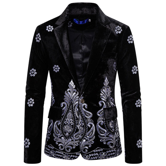 Herren edler Brokatblazer mit kunstvollem Stickdesign und luxuriösem Innenfutter R&B