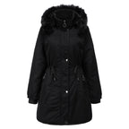 Damen stylische Parka-Jacke mit abnehmbarem Kunstfell und taillierbarem Kordelzug
