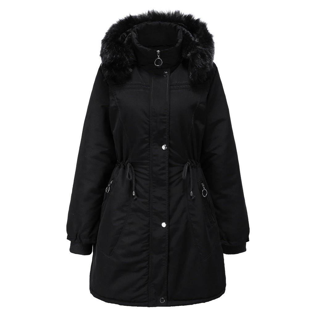 Damen stylische Parka-Jacke mit abnehmbarem Kunstfell und taillierbarem Kordelzug