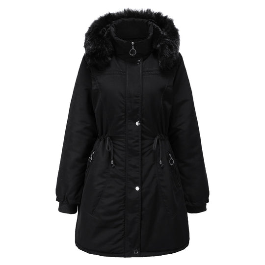 Damen stylische Parka-Jacke mit abnehmbarem Kunstfell und taillierbarem Kordelzug R&B