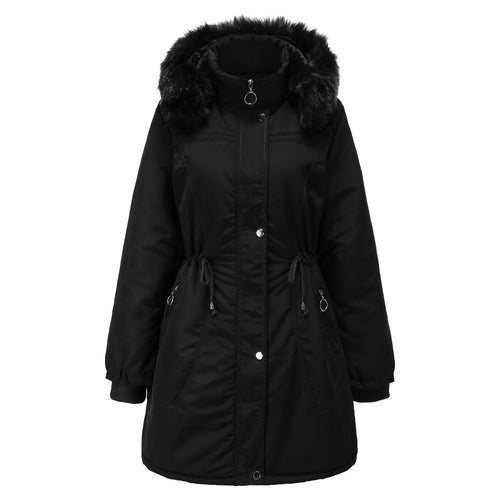 Damen stylische Parka-Jacke mit abnehmbarem Kunstfell und taillierbarem Kordelzug R&B