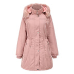Damen stylische Parka-Jacke mit abnehmbarem Kunstfell und taillierbarem Kordelzug