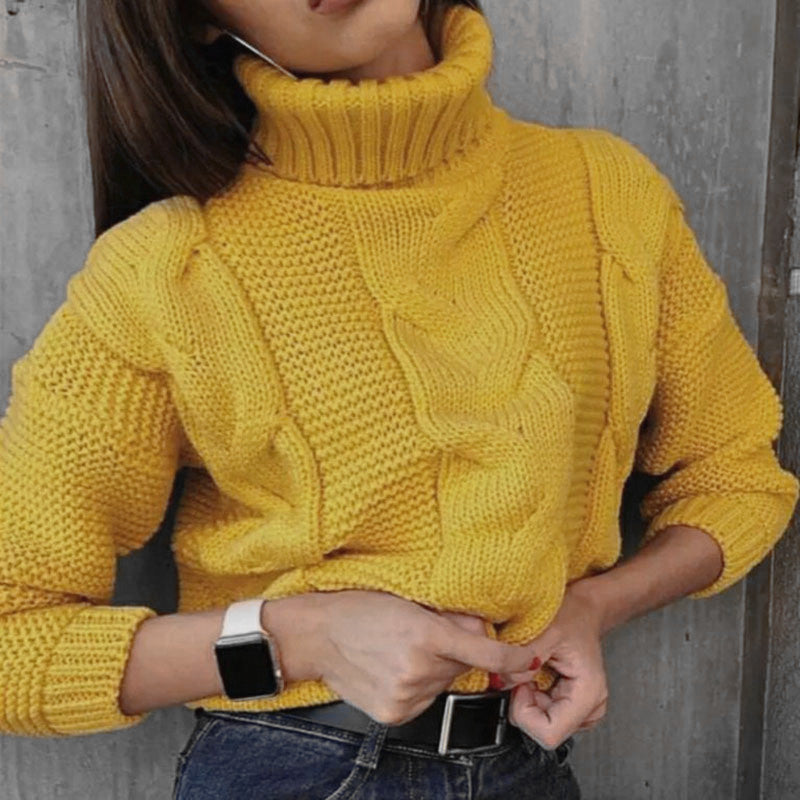 Damen Strickpullover mit Rollkragen und Zopfdesign R&B