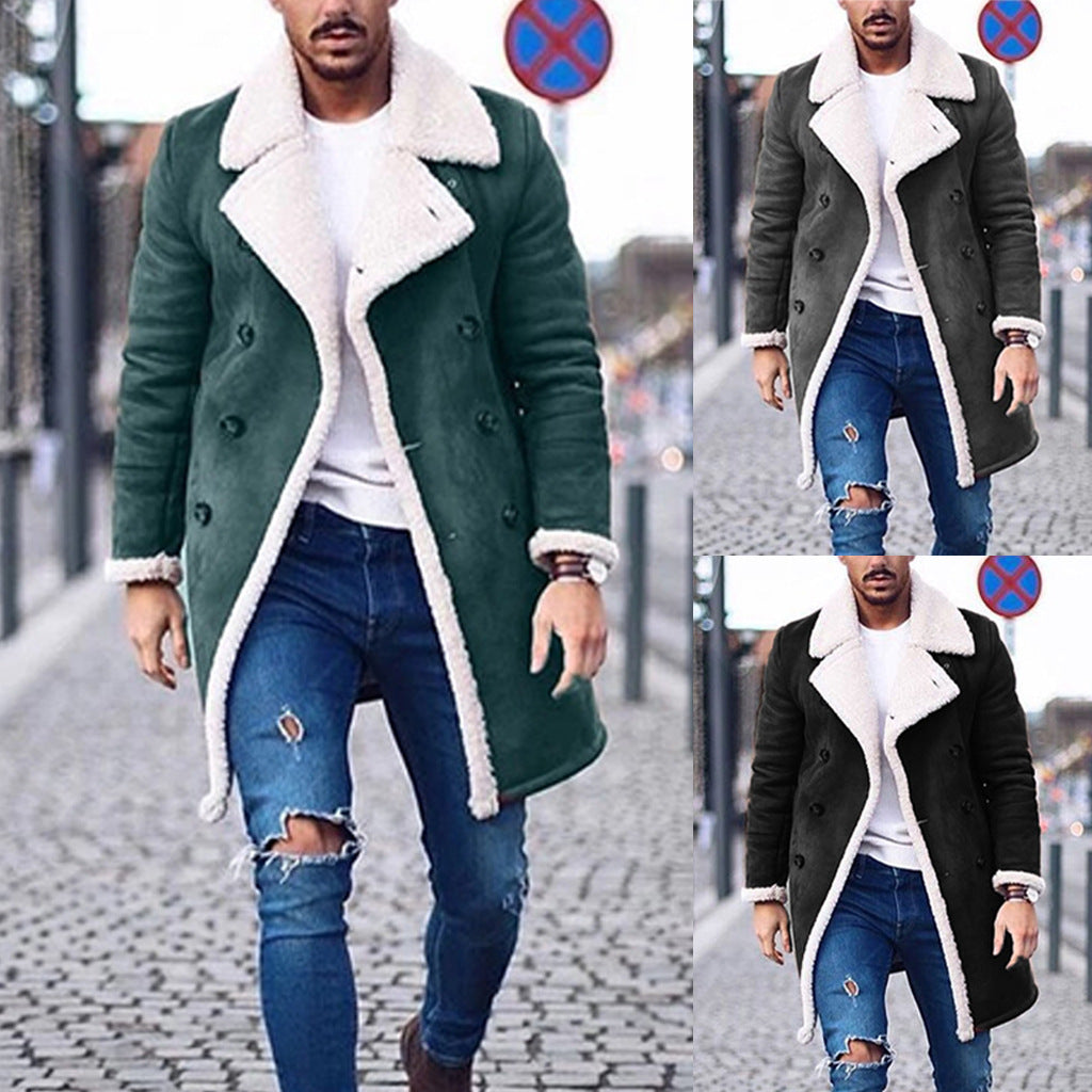 Herren Lammfell-Mantel mit hohem Kragen und eleganter Wollverarbeitung