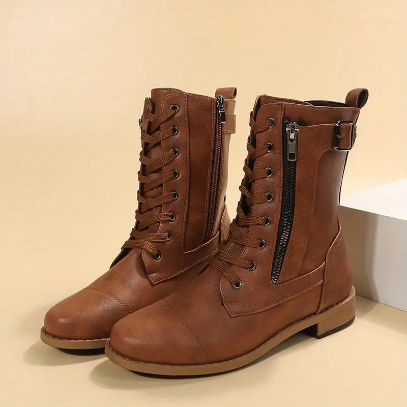 R&B | Tief Ausgeschnittene Schnürstiefel mit Reißverschluss