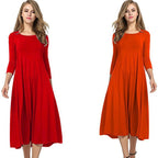 R&B | Quadrat-Ausschnitt 3/4-Lange Uni-Farbe Midi-Kleid