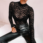 Damen eleganter und transparenter Langarm-Bodysuit mit ZR&Bra-Design R&B