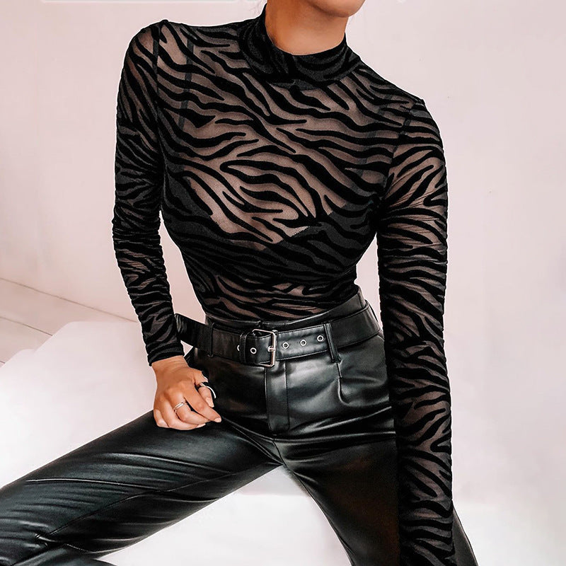 Damen eleganter und transparenter Langarm-Bodysuit mit ZR&Bra-Design R&B
